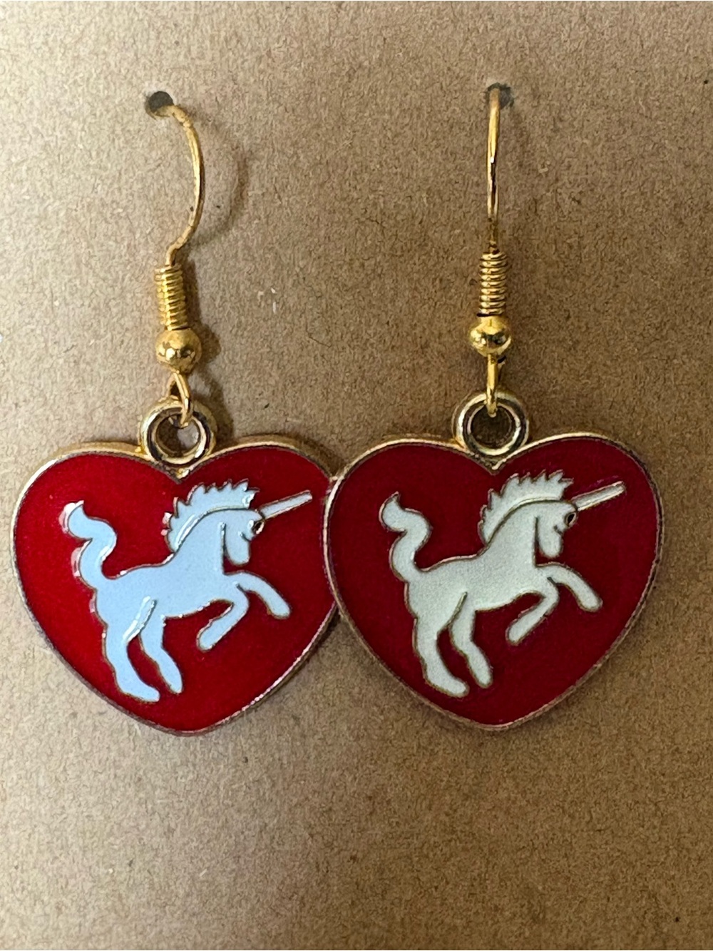 Red Heart Unicorn Drop Earrings - Women Jewelry